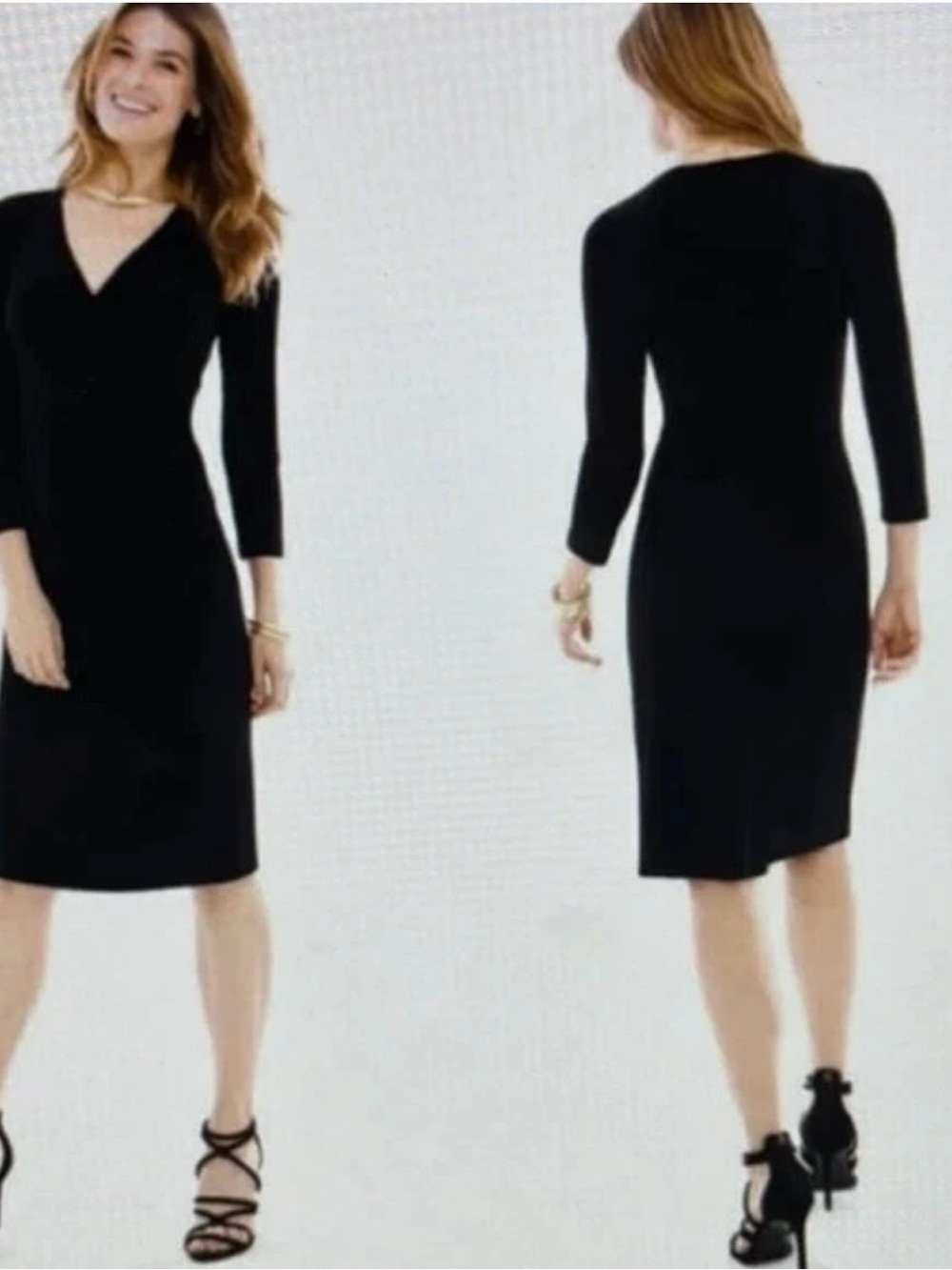 Chicos Rosemary Travelers Classic Black V-Neck Sheath Dress - Women's
